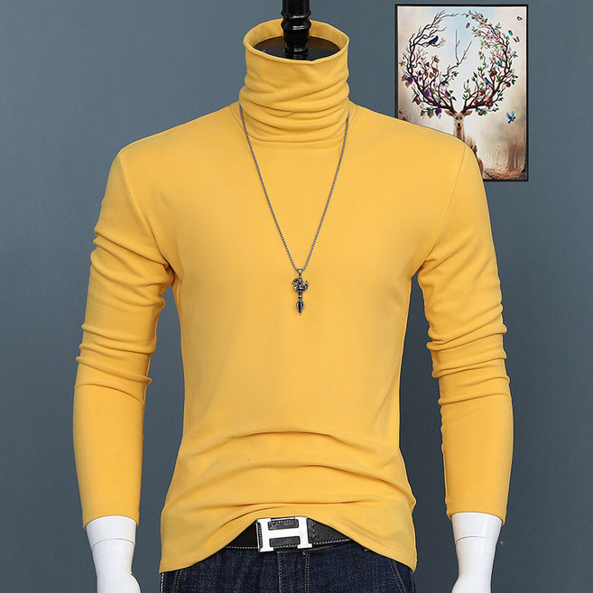 남자 폴라 이너 긴팔티 가을 겨울 남성 슬림핏 솔리드 보온 티셔츠 심플 캐주얼 이너 상의 WMY