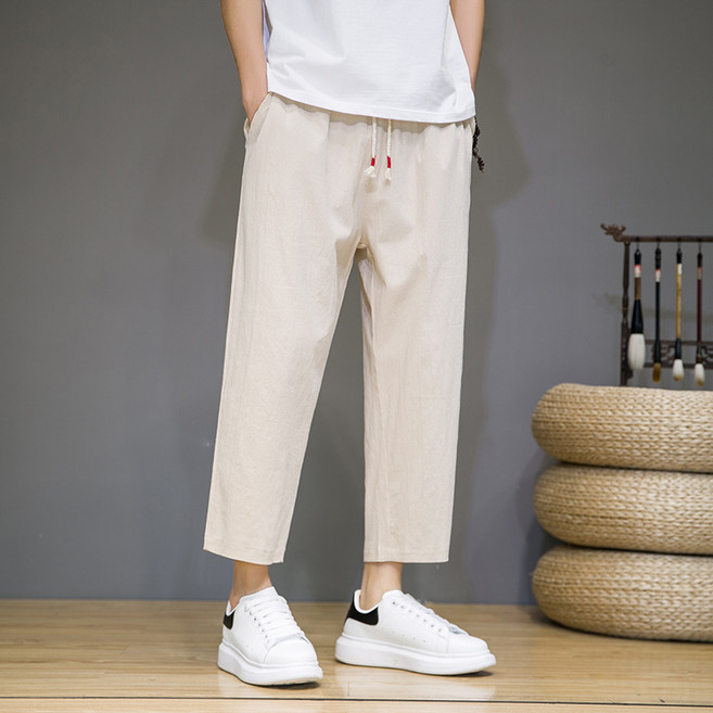 COSYEVNO 남성 9부 면마 팬츠 루즈핏 캐주얼 패션 여름 일자 바지