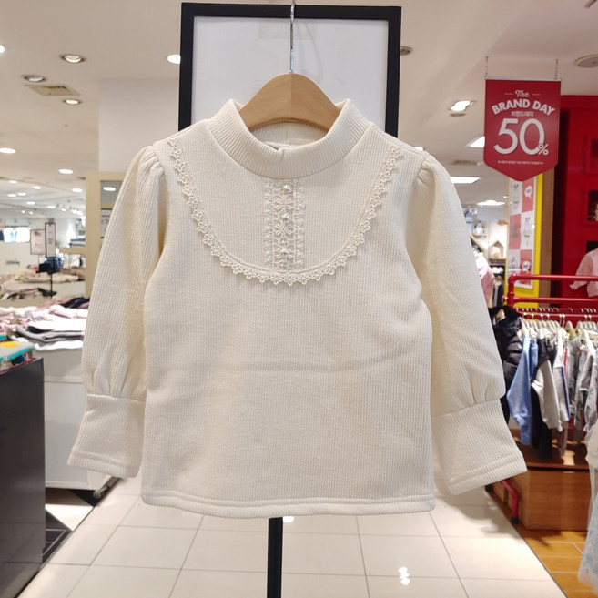 리틀밥독 겨울 이월 특가할인 아동 키즈 토들러 여아 스밍 레이스자수 진주포인트 기모 티셔츠