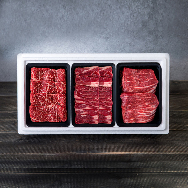 [식탁이야기] 힘찬한우 구이13호 선물세트 1.2kg (채끝 제비추리 사태 각 400g씩 / 1++등급), 1개