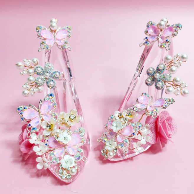 꽃담공방 나비유리구두 크리스탈구두 선녀유리구두 5가지 법당신발, 1개, 핑크나비