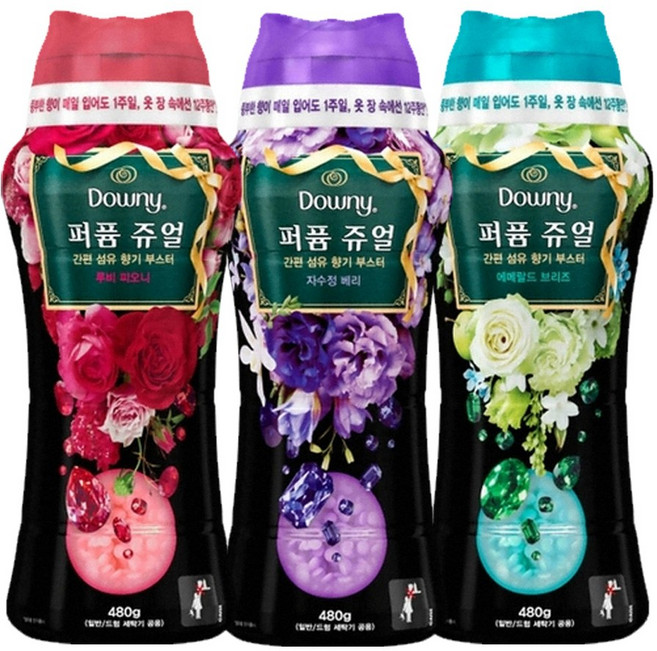 다우니 향기 부스터 세탁 섬유 향기지속제 다우니 퍼퓸쥬얼 알갱이 섬유향수 고농축 첨가제 보조제 세제, 480g, 루비피오니