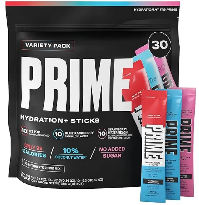 프라임 하이드레이션 드링크 믹스 파우더 버라이어티 30팩 (Prime Hydration+ Sticks Electrolyte Drink Mix Variety Pack 30ct), 288g, 1개 - 쿠팡
