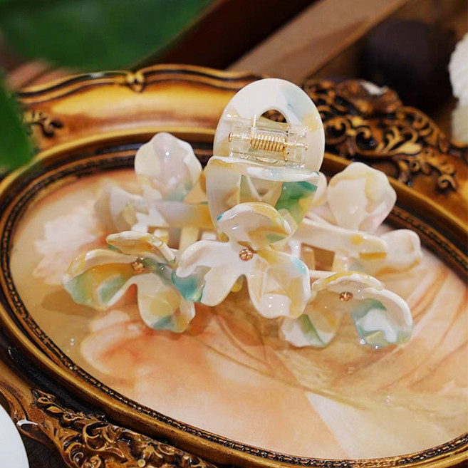 입체 꽃 아세테이트 헤어 집게핀 여성용 대형