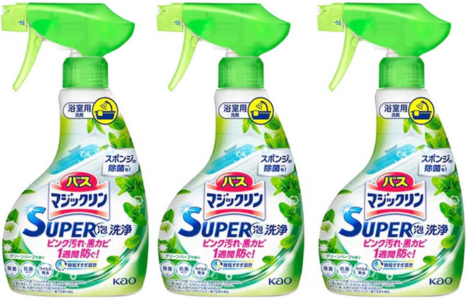 花王 魔術靈 浴室防霉泡沫清潔劑 綠草香, 350ml, 3瓶