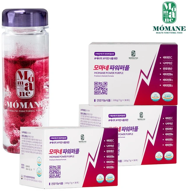모마네파워퍼플(3개월분+보틀) 종합 멀티 비타민 올인원 하루 영양제 C B1 B2 B6 남성 청소년 물에타먹는 마시는, 1박스, 30회분 - 쿠팡