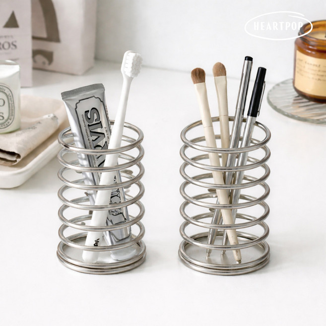 (2개set)하트팝 스테인리스 스텐 칫솔 꽂이 욕실 다용도 스프링 치약 홀더, 2개, 대형