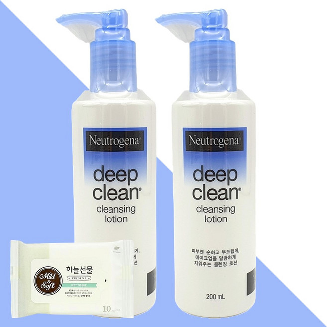뉴트로지나 딥클린 클렌징 로션 200ml 2개(+휴대용 물티슈 1개), 2개