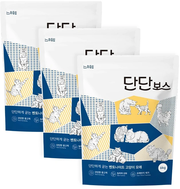 야옹섬 단단보스 퀄리티 No.1 먼지없는 벤토나이트 모래 6kg, 3개 - 쿠팡