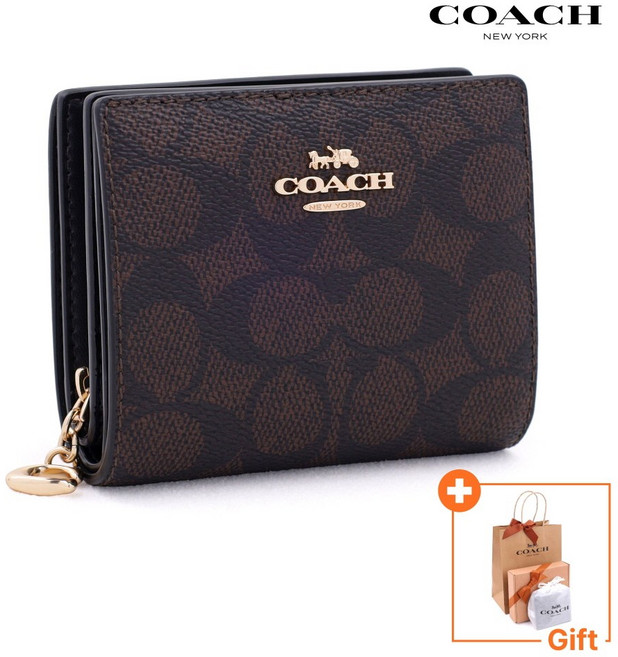 [국내백화점A/S] 코치 반지갑 여자 명품지갑 가죽 시그니처 현금 똑딱이지갑 미니지갑 XAQ