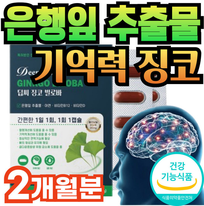 하체 다리 혈행개선 은행잎추출물 징코 기억력 영양제 중년 50대 단기기억력 향상 개선 두뇌 뇌 건강 뇌영양제 플라보놀 배당체 노인 시니어 부모님 추천 손발차가움 인지능력, 1개, 30정
