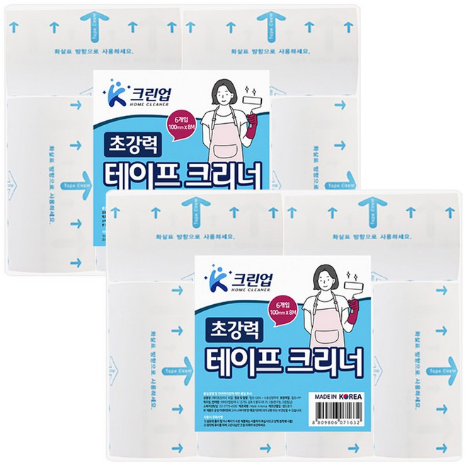 K크린업 테이프크리너 100mmx8Mx6개입x2팩 리필 초강력 찍찍이 돌돌이 클리너 청소용품, 12개