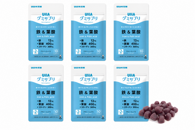 UHA 味覺糖 鐵 & 葉酸 綜合莓果口味軟糖 10日份共20顆 小包裝, 6個, 20顆