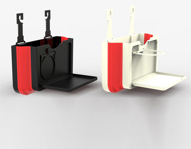 하나 더 차량용 헤드레스트 뒷좌석 멀티 수납함 폴딩 선반 컵홀더 거치대, 베이지+블랙, 1개