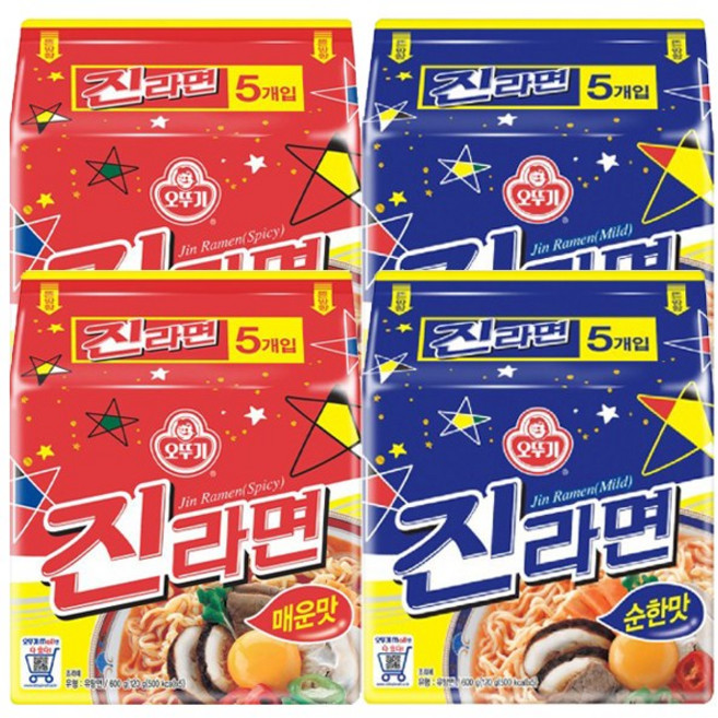 오뚜기 진라면 매운맛 600g 2p + 순한맛 600g 2p, 1세트