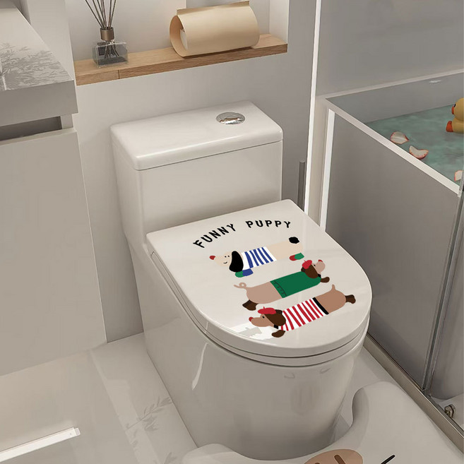 귀여운 강아지 욕실 스티커 변기커버 데코 방수 인테리어 포인트 스티커, FUNNY PUPPY