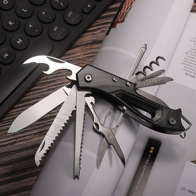 닥터툴스 다용도 생활 멀티 공구 14 in 1 접이식 아웃도어 맥가이버칼, 1개