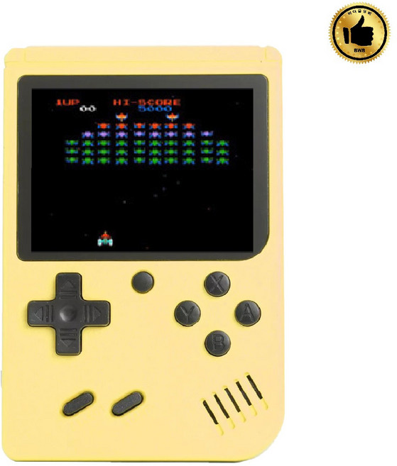 포켓 레트로 게임기 휴대용 미니게임기 500종 고화질 고전게임 추억의게임 미니 게임콘솔 TV연결 오락기 어린시절 추억, 노란색