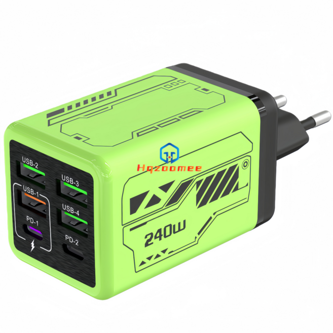 240W 접지 초고속 충전기 6포트 3USB+3PD 적용애플 아이폰 아이패드 삼성 갤럭시 픽셀 고속 전원 어댑터CDT17888, 1개, 그린