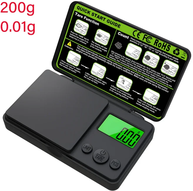 1PC 미니 전자 디지털 포켓 규모 고품질 ABS 소재 골드 무게 휴대용 보석 주방 도구, 02 200g 0.01g