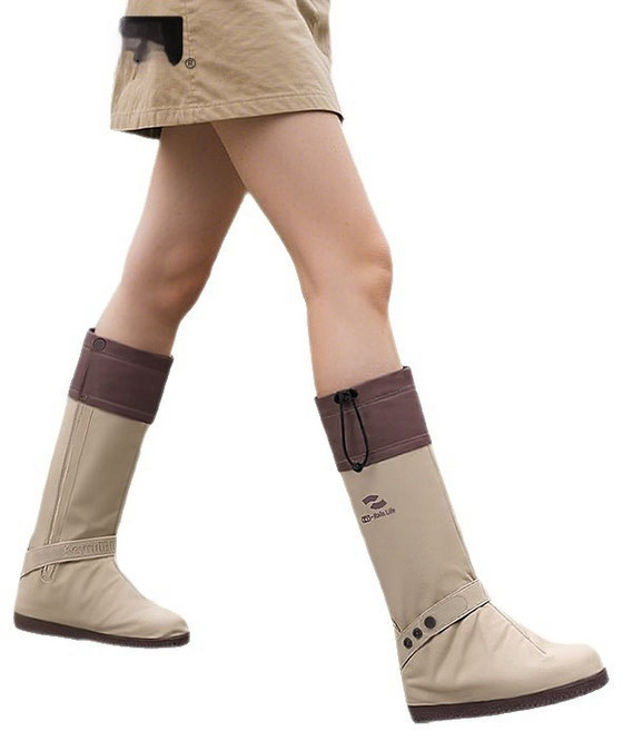 롱타입 PVC 방수 장화커버 내마모성 미끄럼방지 등산 자전거 통학 남녀공용, 1개, 카키