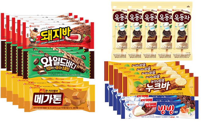 돼지바 x5 + 누크바x5 + 빙빙바x5 + 와일드바디x5 + 옥동자x5 + 메가톤바x5, 1세트, 2.125L