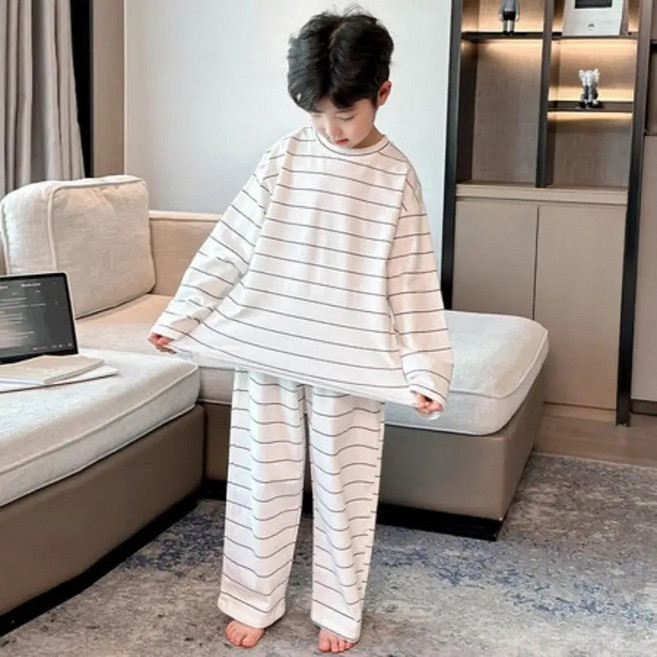 2024 男童長袖條紋睡衣 春秋兒童居家服套裝