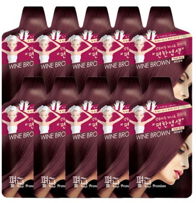 펴난 샴푸하듯 하나로 프리미엄 편한염색약 새치염색 10매, 와인브라운, 10개