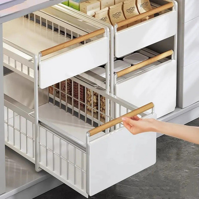 cocosily 주방 슬라이딩 수납함 2단 철제 선반 정리대 양념통 정리함 다용도 틈새 수납장, 화이트(녹방지탄소강), 1개, 화이트