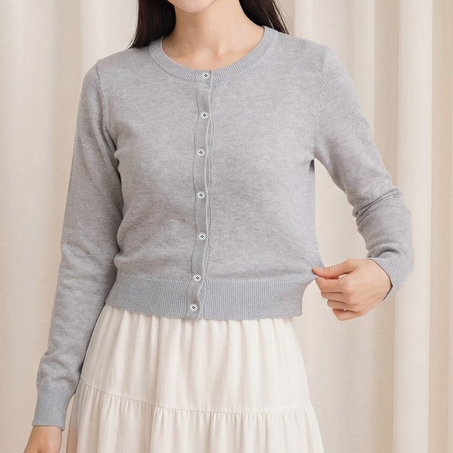 라뷰드 여성 프리미엄 니트 긴팔 가디건 여자 봄 가을 간절기 아우터 부드러운 라운드넥 긴팔 겉옷 슬림핏 캐주얼룩 데일리룩