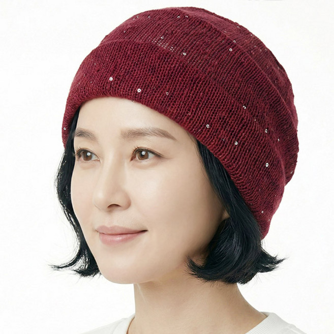 베이직엠 중년 여성 여름 반다나 비니 몽글 스팽글