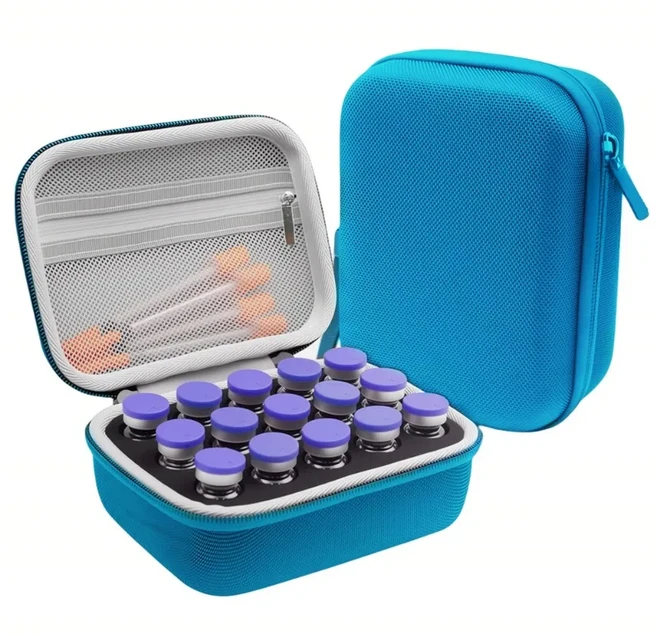인슐린 바이알 홀더 10ml 15슬롯 휴대용 펩타이드 케이스 (폼 보호 기능 포함) 제공), 02 Blue