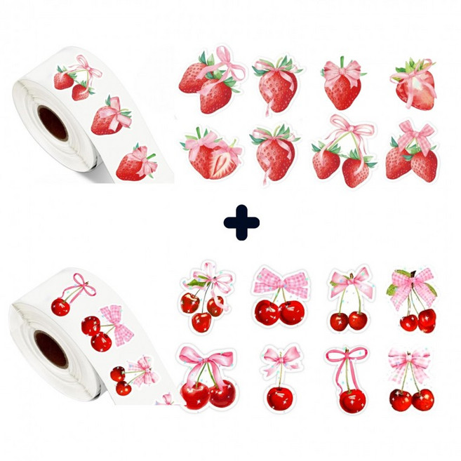 2롤세트 딸기 체리 스티커 700pcs, 혼합(S776) 700매입, 1개