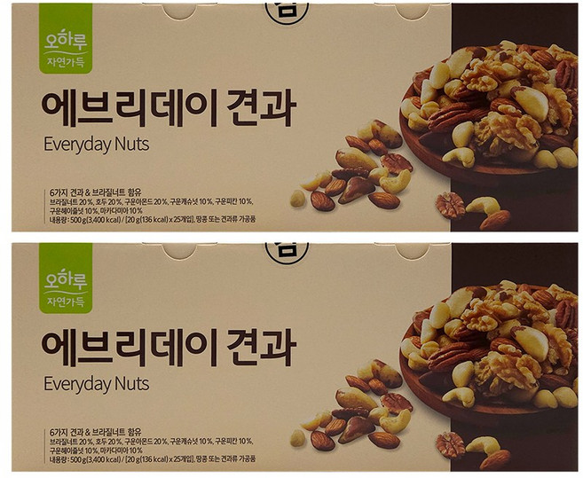 오하루 자연가득 에브리데이 견과 25봉, 500g, 2개