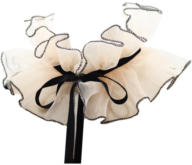 빅토리아 빈티지 오르간자 아가릭 러플 스탠드 페이크 칼라 코스프레 넥 러프