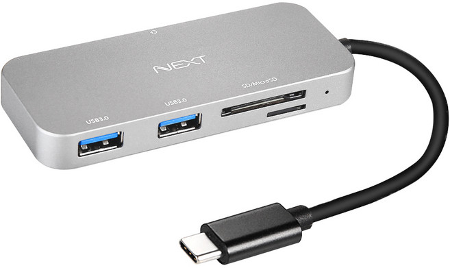 넥스트 NEXT-9713TCU3 Type-C to USB3.0x2 CF SD MicroSD 허브+카드 리더기, 1개