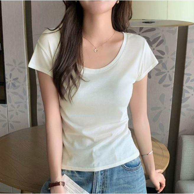 슬림핏 U넥 텐셀 반팔 티셔츠 체형보정 무지 기본 이너티