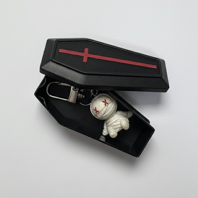 할로윈 데이 선물 키링 [3종 악마 유령 미라 까마귀 할로인 소품 핼러윈 장식 핼로윈 파티 귀신 특이한 키홀더 열쇠고리 가방악세사리 인싸템 친구선물], 1개, 미라+관케이스