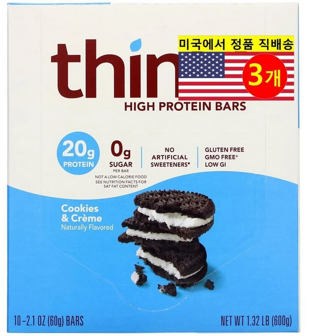 Think 하이 프로틴 바 쿠키 앤 크림 10 개 각 60g, 3개 - 쿠팡