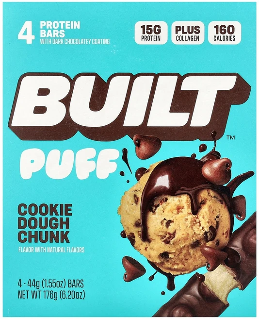Built Puff Protein Bars Cookie Dough Chunk 4 Bars 1.55 oz 44 g Each, 4 count - 쿠팡