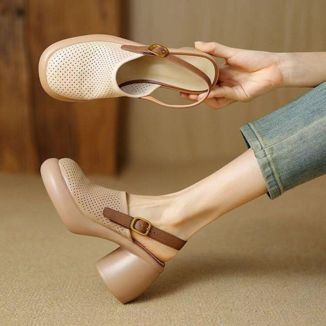 여성 메쉬 통기성 키높이 샌들 스트랩 뮬 슬리퍼