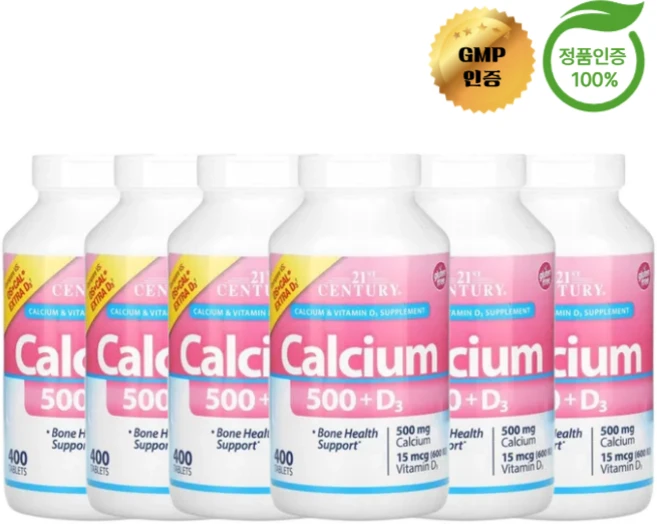 3+3 21세기 센트리 칼슘 500mg + 비타민D3 15mcg 600IU 400정, 6개 - 쿠팡