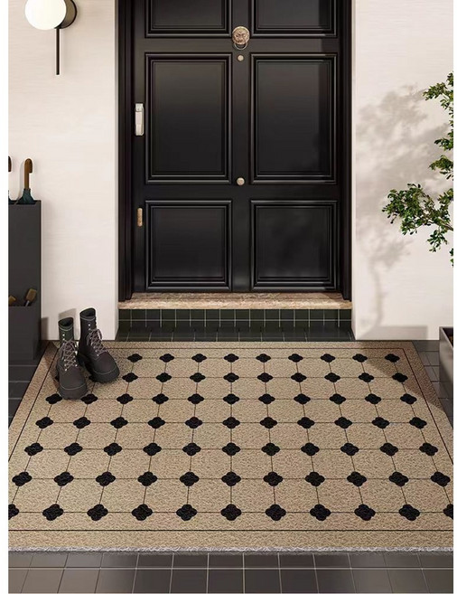 코일현관매트 입구카펫 쿠션 현관매트 가정용 경량 럭셔리 바둑판 격자무늬 매트 재단 가능한 도어 매트 pvc 클레이 미끄럼 방지 매트, 1, 1개