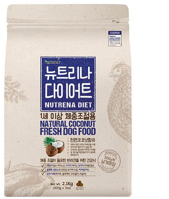 뉴트리나 어덜트 곡물 다이어트 애견사료, 닭, 2.1kg, 3개