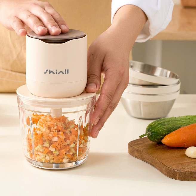 [스테인리스 3중칼날] 신일 무선 야채 마늘 다지기 내열유리, 600ml