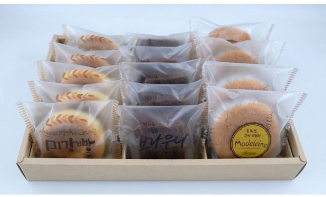 [생산당일발송]김종하과자공방_소2(미강빵5개+브라우니5개+우유마들렌4개)-무방부제/수제건강간식/개별포장/간식용/선물용/결혼답례품/사무실간식/어린이간식/빵, 1개