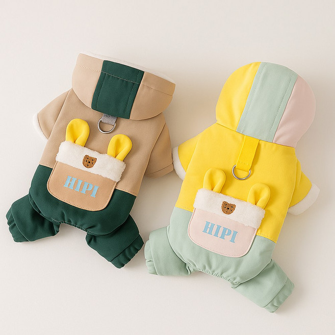 강아지옷 히피 올인원 하네스 기모안감 후리스 패딩, 옐로우민트, 1개