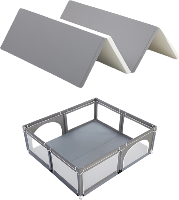 兒童圍欄 遊戲圍欄 學步圍欄 安全遊戲防護欄, 1個, 140*200圍欄+吻合地墊, 灰白