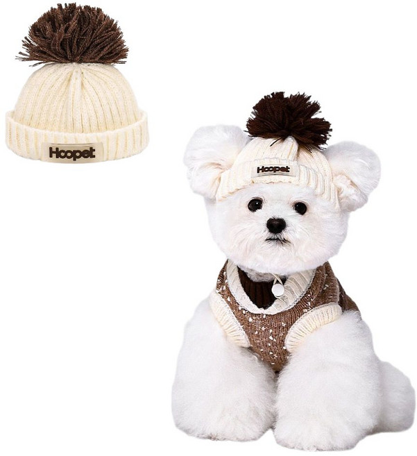 Hoopet 강아지 반려견용 찰떡콩 니트모자, 1개, 베이지