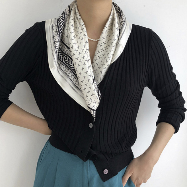 루비앤 수엘라 부드러운 실크 촉감 스카프 엑스 문양 럭셔리 심플 사각 스카프